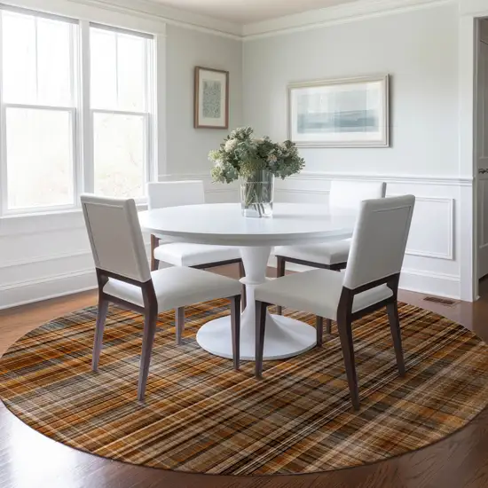 Terra Cotta Round Plaid Washable Non Skid Indoor Outdoor Area Rug Photo 9