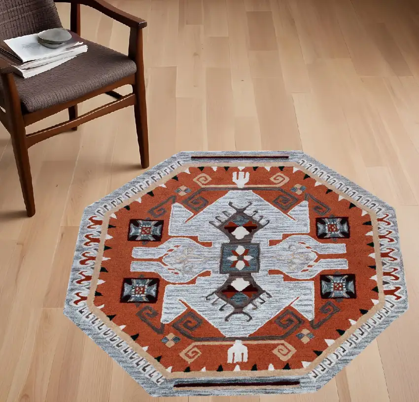 4' Round Terracotta Tribal Area Rug Photo 1