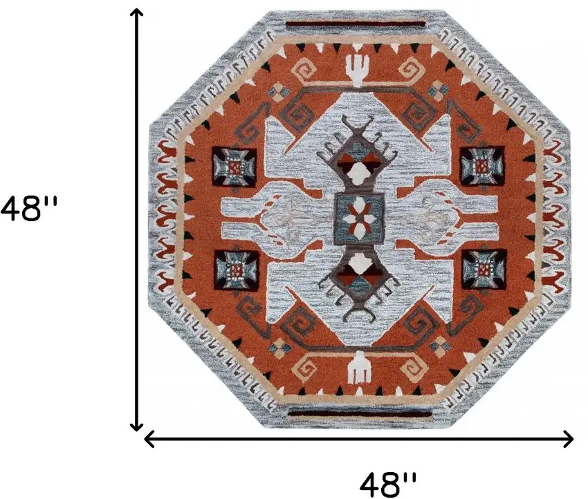 4' Round Terracotta Tribal Area Rug Photo 8