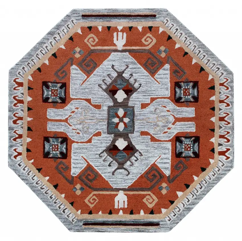 4' Round Terracotta Tribal Area Rug Photo 1