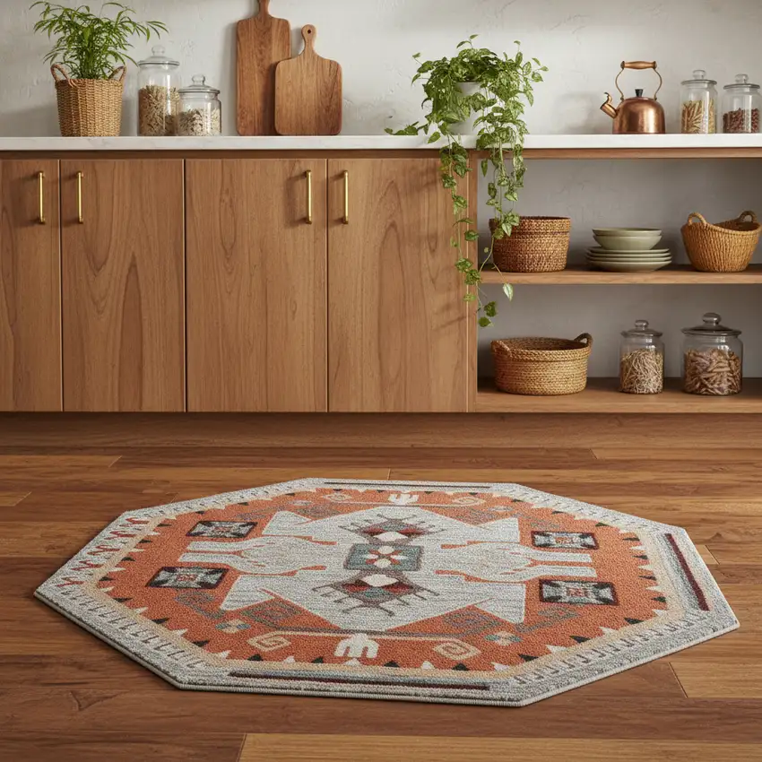 4' Round Terracotta Tribal Area Rug Photo 1