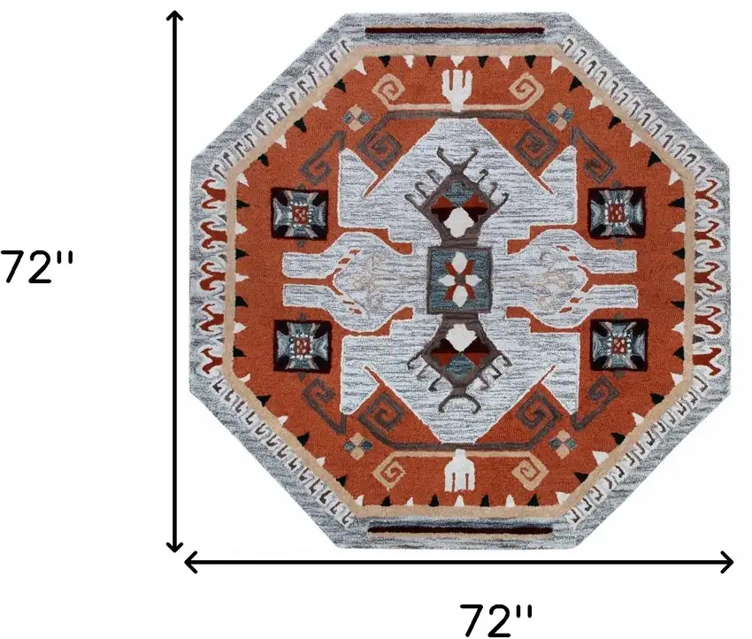 6' Round Terracotta Tribal Area Rug Photo 8