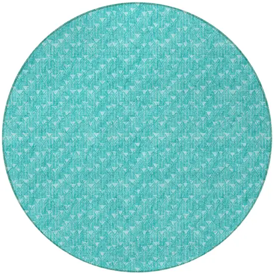 Turquoise Round Geometric Washable Non Skid Indoor Outdoor Area Rug Photo 5
