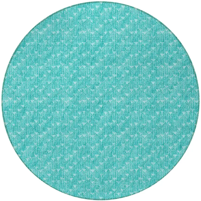 Turquoise Round Geometric Washable Non Skid Indoor Outdoor Area Rug Photo 5