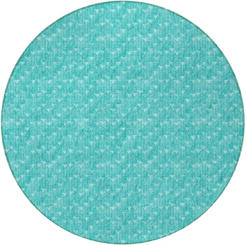 Turquoise Round Geometric Washable Non Skid Indoor Outdoor Area Rug Photo 5