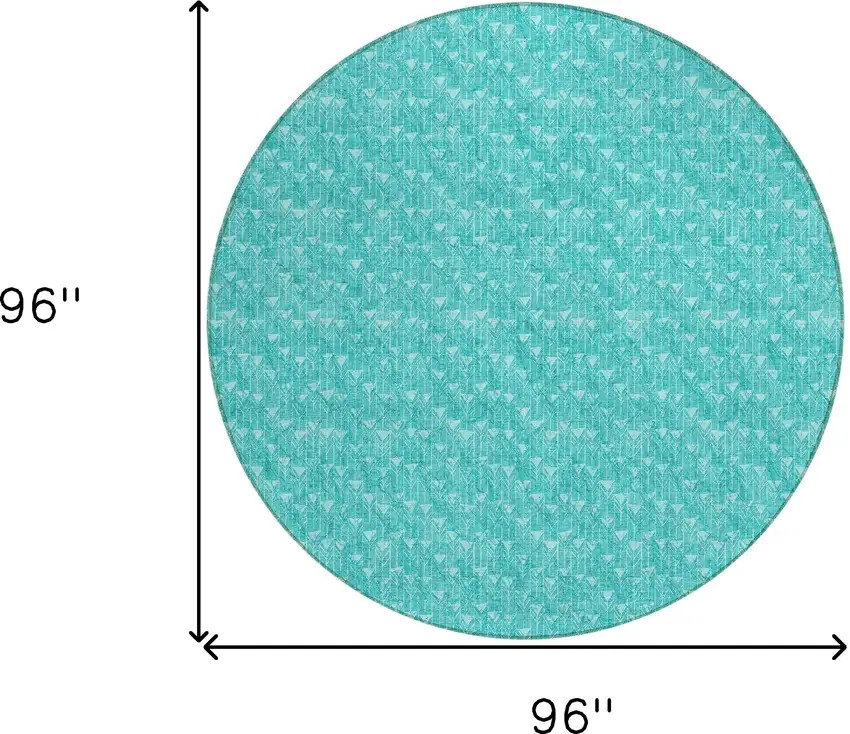 8' Round Turquoise Round Geometric Washable Non Skid Indoor Outdoor Area Rug Photo 3