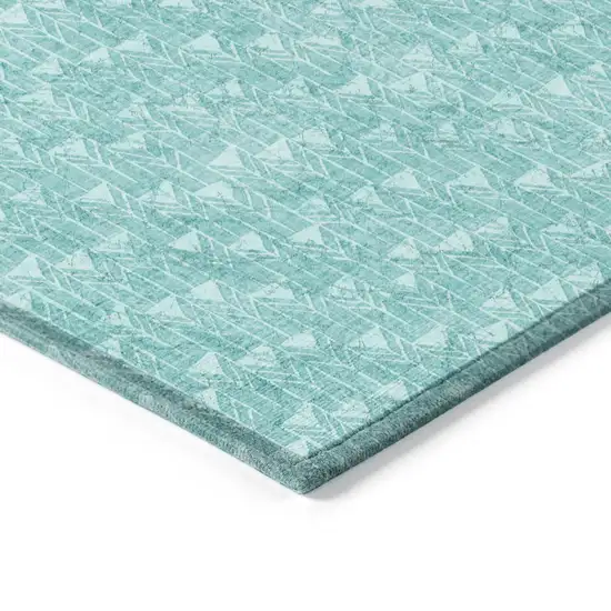 Turquoise Round Geometric Washable Non Skid Indoor Outdoor Area Rug Photo 6