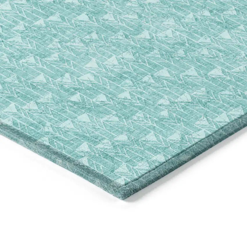 Turquoise Round Geometric Washable Non Skid Indoor Outdoor Area Rug Photo 6