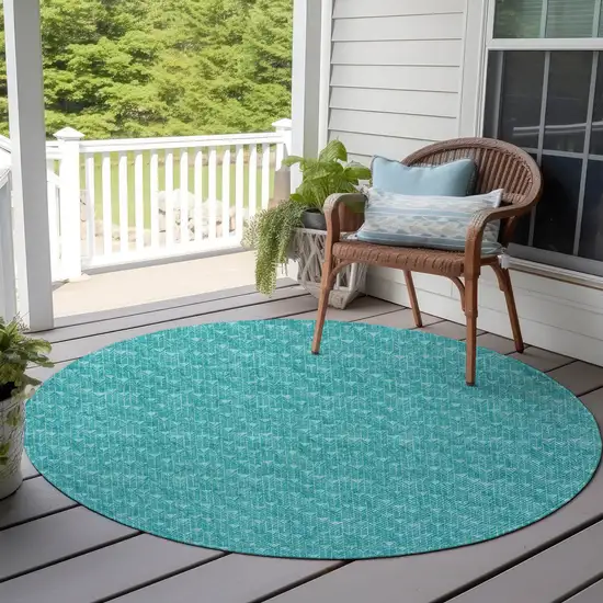 Turquoise Round Geometric Washable Non Skid Indoor Outdoor Area Rug Photo 7