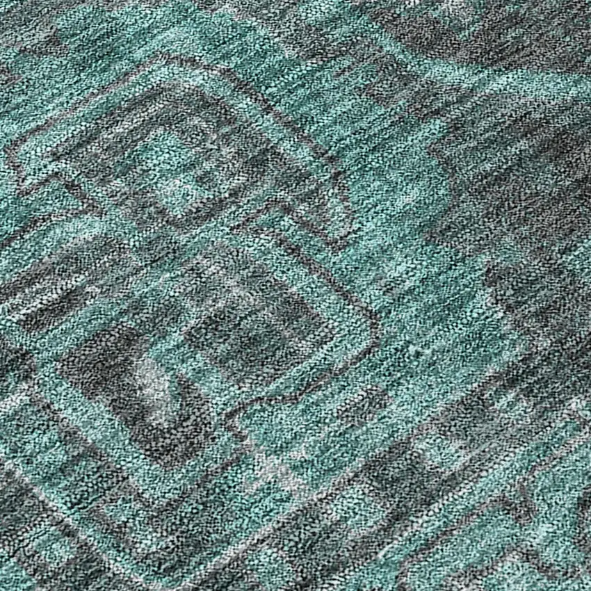 Turquoise Round Oriental Washable Non Skid Indoor Outdoor Area Rug Photo 8