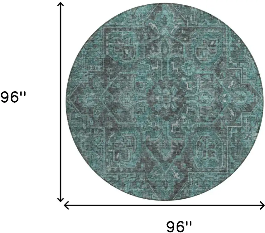 Turquoise Round Oriental Washable Non Skid Indoor Outdoor Area Rug Photo 3