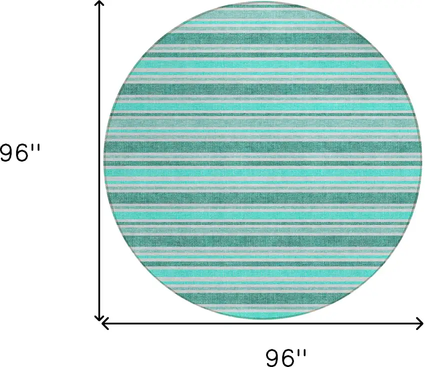 Turquoise Round Striped Washable Indoor Outdoor Area Rug Photo 3