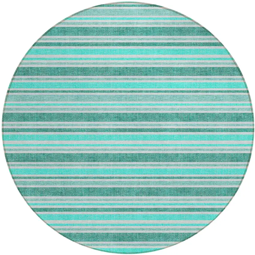 Turquoise Round Striped Washable Indoor Outdoor Area Rug Photo 2