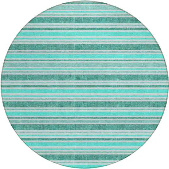 Turquoise Round Striped Washable Indoor Outdoor Area Rug Photo 2