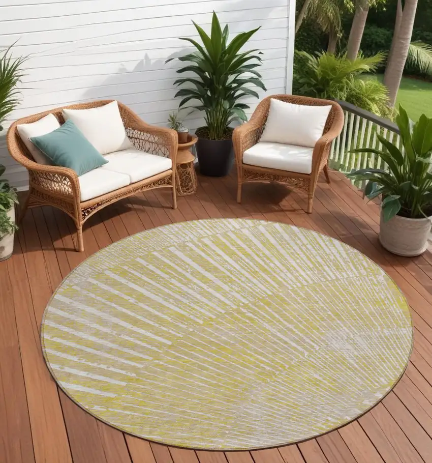 8' Round Wheat Round Abstract Washable Non Skid Indoor Outdoor Area Rug Photo 1