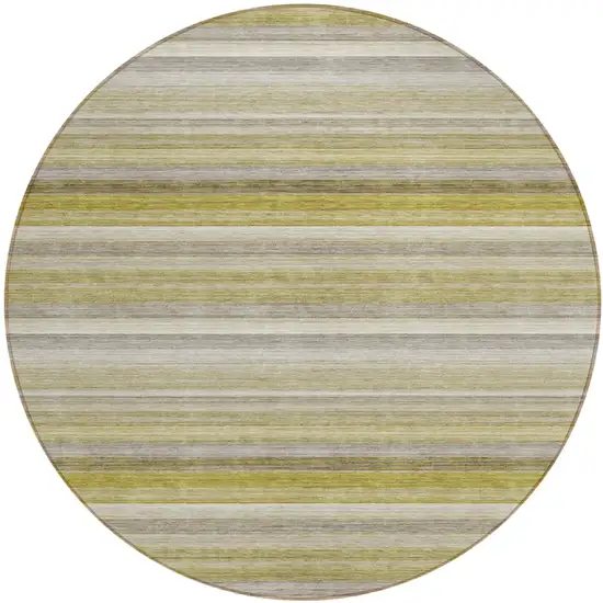 Wheat Round Striped Washable Non Skid Indoor Outdoor Area Rug Photo 2