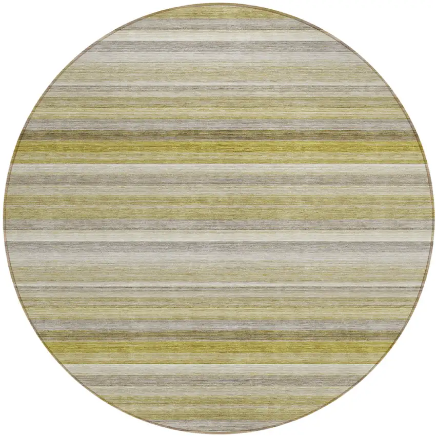 Wheat Round Striped Washable Non Skid Indoor Outdoor Area Rug Photo 2