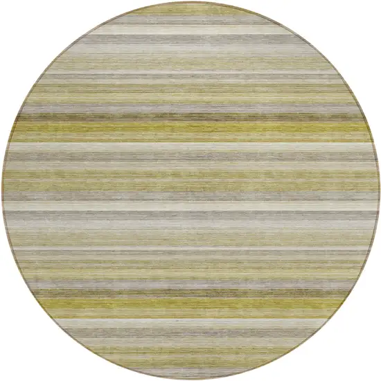 Wheat Round Striped Washable Non Skid Indoor Outdoor Area Rug Photo 2