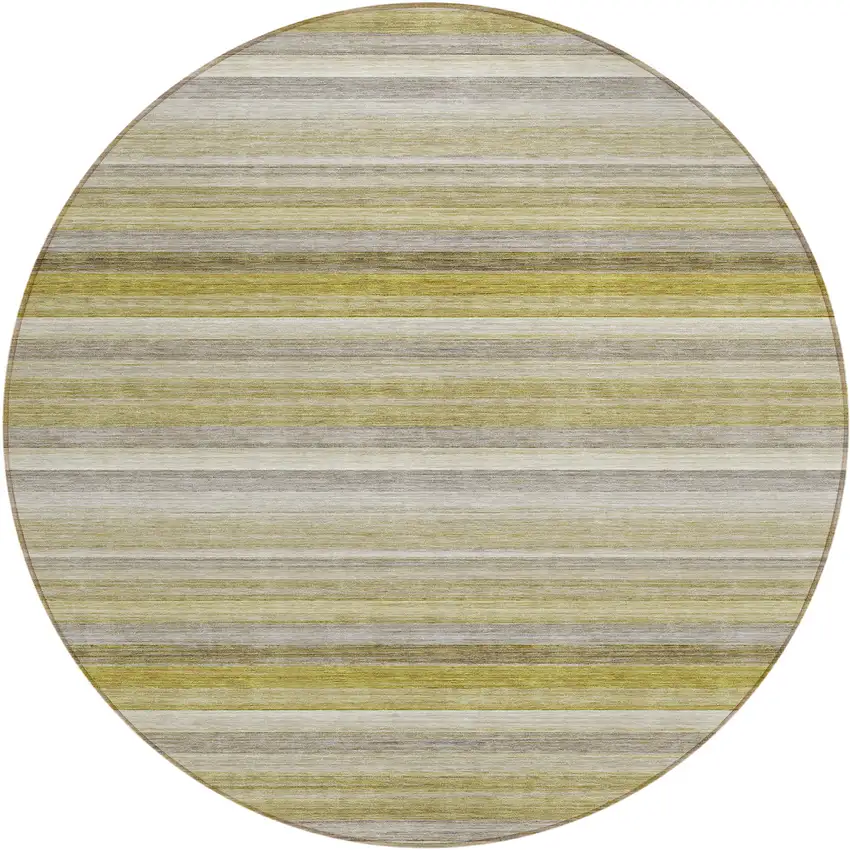 Wheat Round Striped Washable Non Skid Indoor Outdoor Area Rug Photo 2