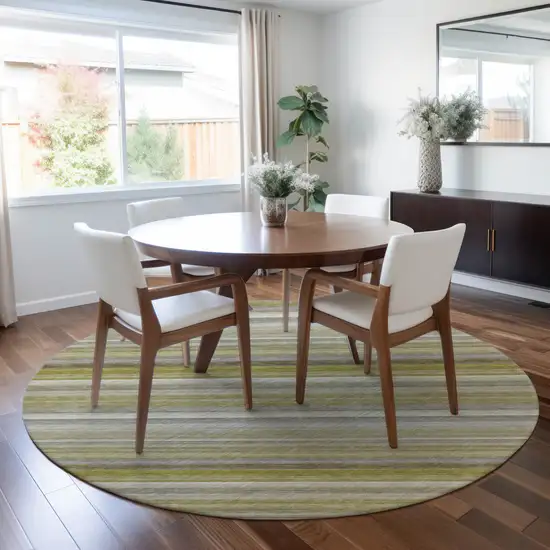 Wheat Round Striped Washable Non Skid Indoor Outdoor Area Rug Photo 9