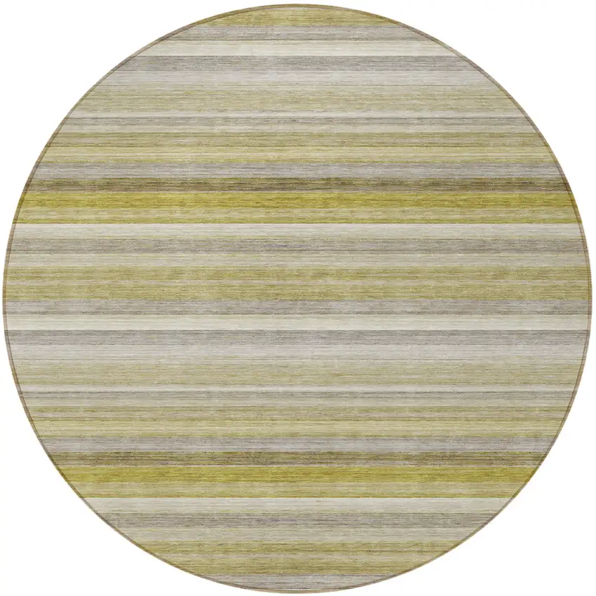 Wheat Round Striped Washable Non Skid Indoor Outdoor Area Rug Photo 4