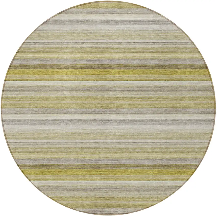 Wheat Round Striped Washable Non Skid Indoor Outdoor Area Rug Photo 4