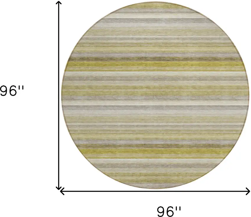 Wheat Round Striped Washable Non Skid Indoor Outdoor Area Rug Photo 3