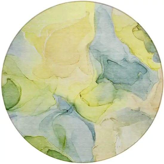 8' Round Yellow Round Abstract Washable Non Skid Indoor Outdoor Area Rug Photo 2