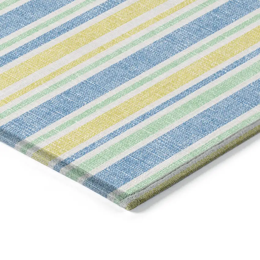 Blue Yellow and Green Round Striped Washable Non Skid Indoor Outdoor Area Rug Photo 3