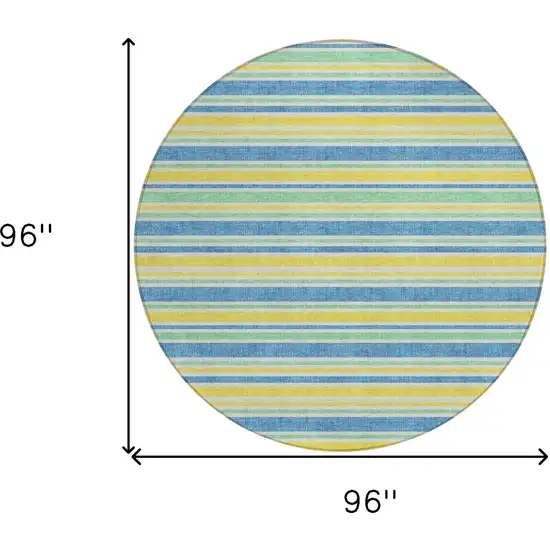 Blue Yellow and Green Round Striped Washable Non Skid Indoor Outdoor Area Rug Photo 3