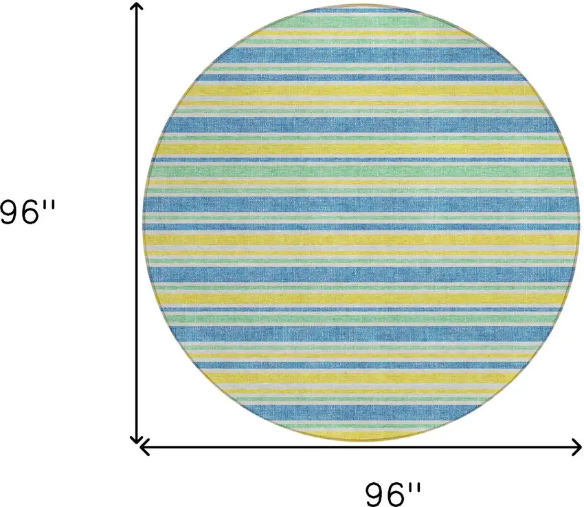 Blue Yellow and Green Round Striped Washable Non Skid Indoor Outdoor Area Rug Photo 3