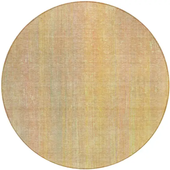 8' Round Yellow and Orange Round Striped Washable Non Skid Indoor Outdoor Area Rug Photo 2