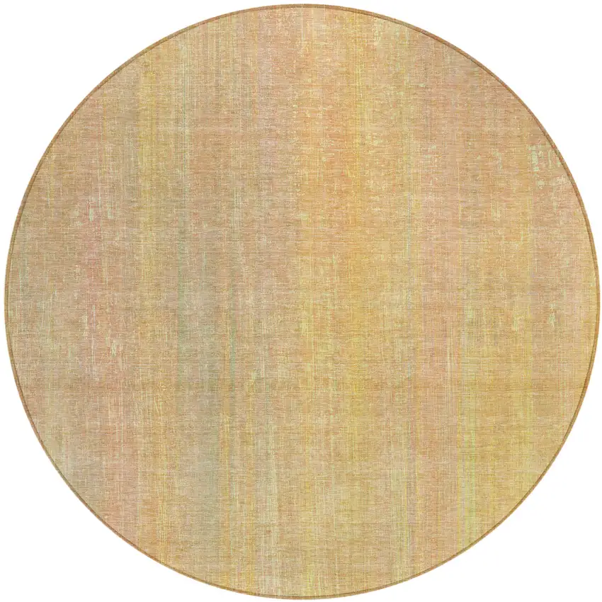 8' Round Yellow and Orange Round Striped Washable Non Skid Indoor Outdoor Area Rug Photo 2