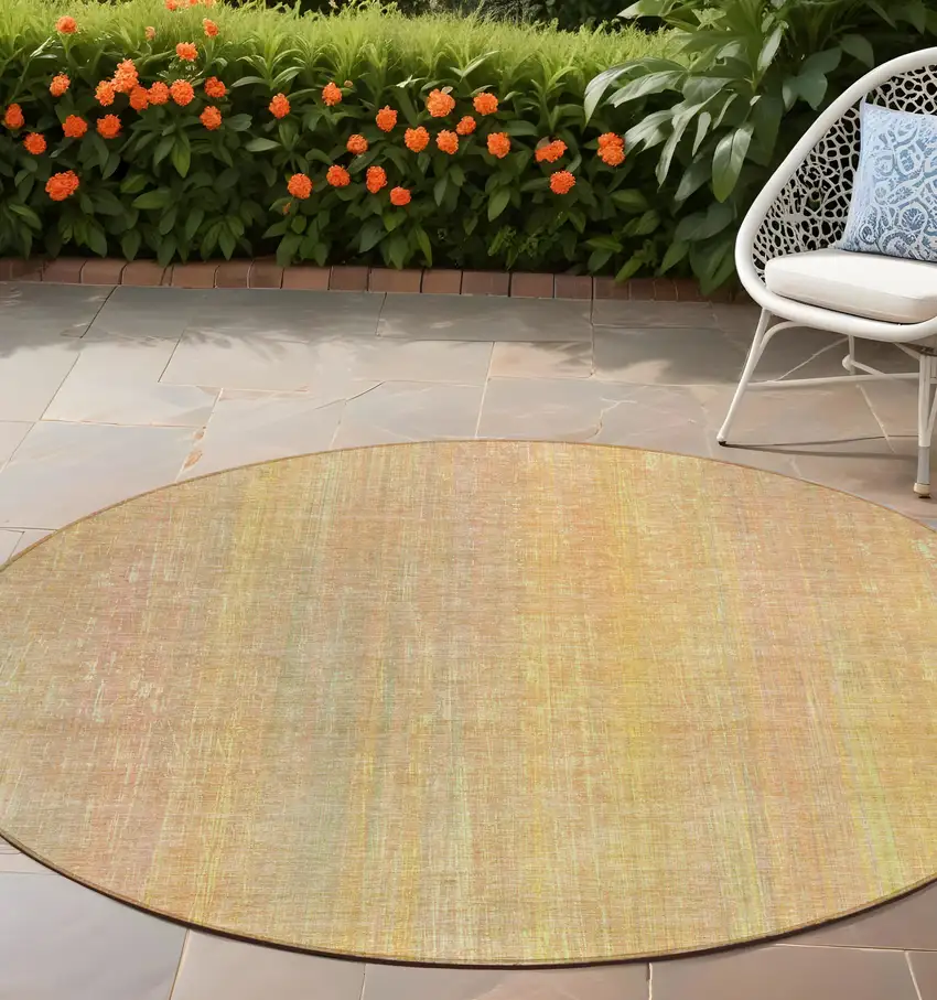 Yellow and Orange Round Striped Washable Non Skid Indoor Outdoor Area Rug Photo 1