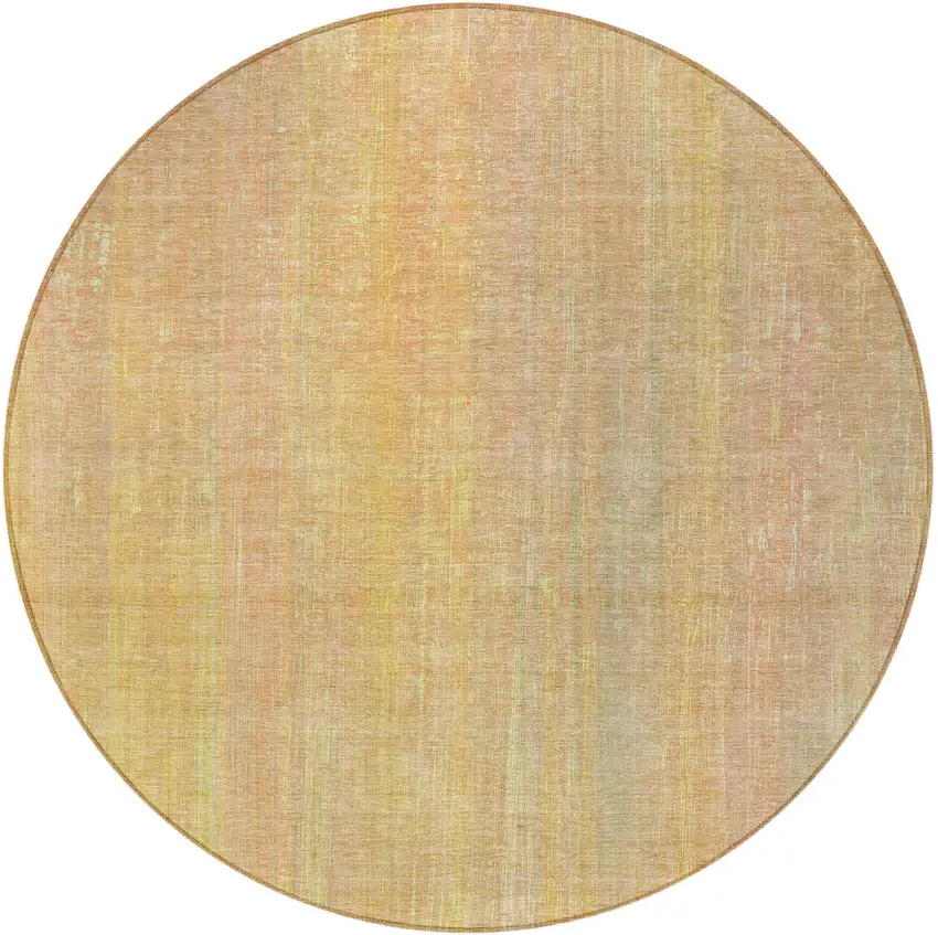 Yellow and Orange Round Striped Washable Non Skid Indoor Outdoor Area Rug Photo 4