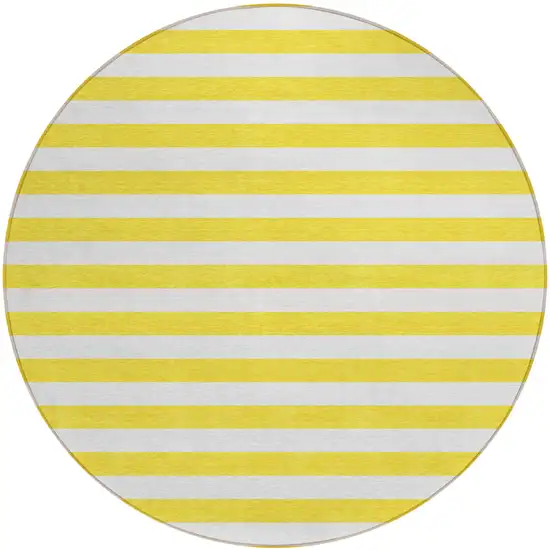 Yellow and White Round Striped Washable Indoor Outdoor Area Rug Photo 2