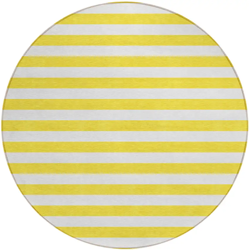 Yellow and White Round Striped Washable Indoor Outdoor Area Rug Photo 2