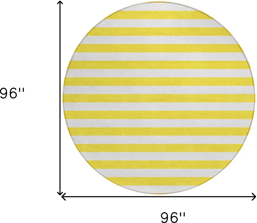Yellow and White Round Striped Washable Indoor Outdoor Area Rug Photo 9