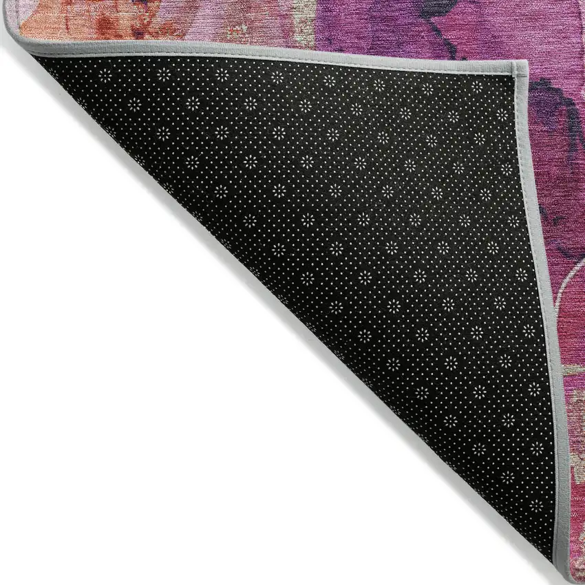 8' Ruby Red And Purple Round Abstract Washable Indoor Outdoor Area Rug Photo 8