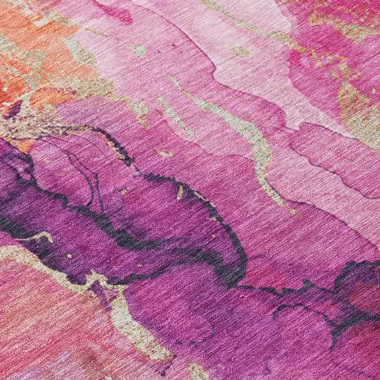 8' Ruby Red And Purple Round Abstract Washable Indoor Outdoor Area Rug Photo 9