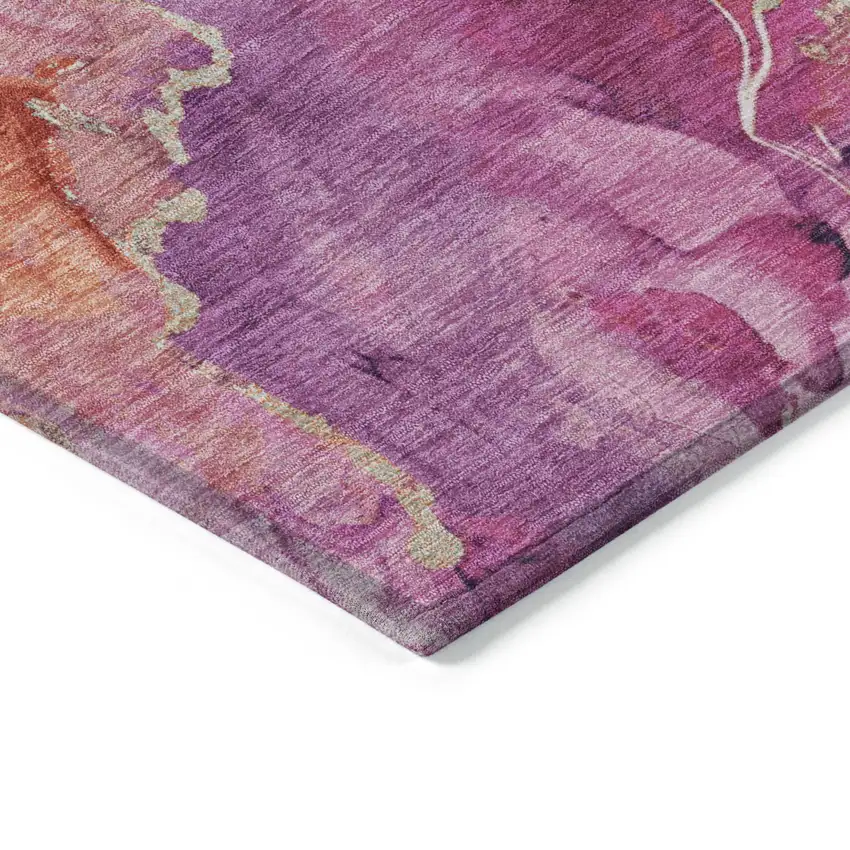 8' Ruby Red And Purple Round Abstract Washable Indoor Outdoor Area Rug Photo 7