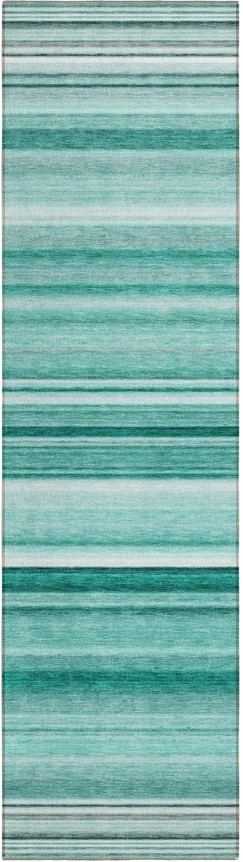8' Runner Aqua Striped Washable Non Skid Indoor Outdoor Runner Rug Photo 1