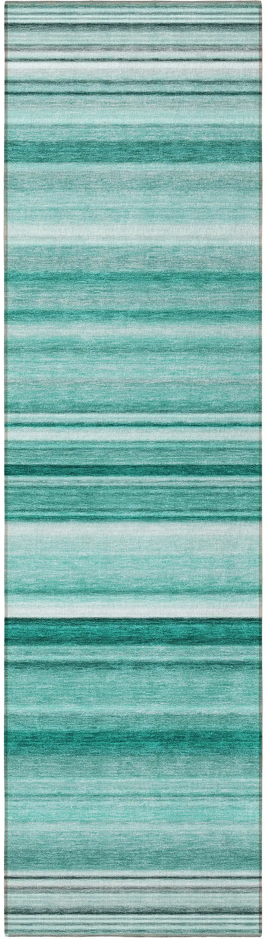 8' Runner Aqua Striped Washable Non Skid Indoor Outdoor Runner Rug Photo 2