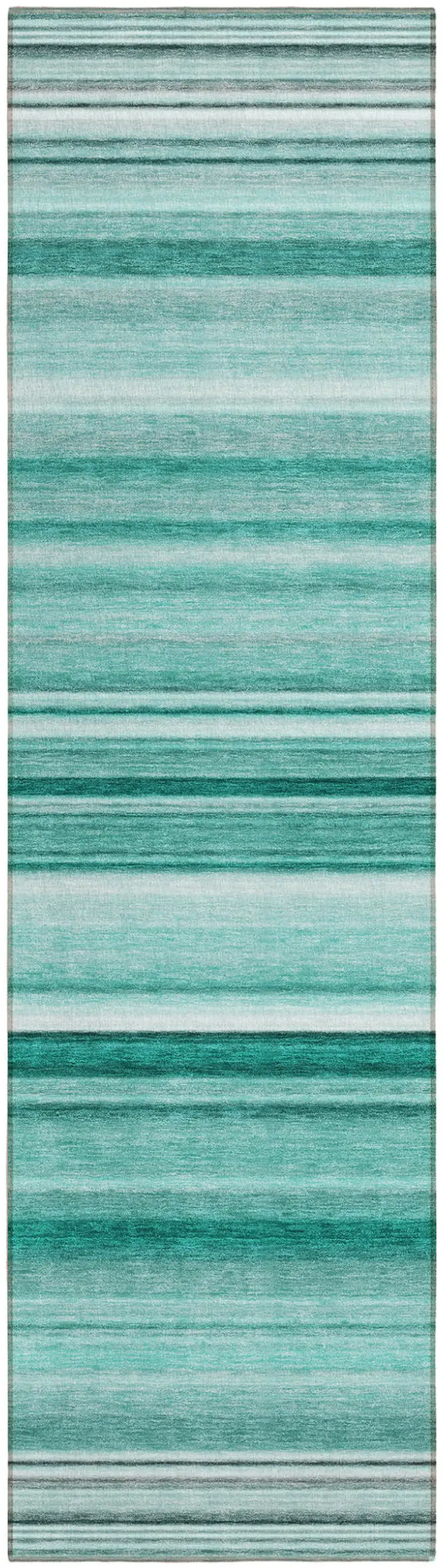 Aqua Striped Washable Indoor Outdoor Runner Rug Photo 2