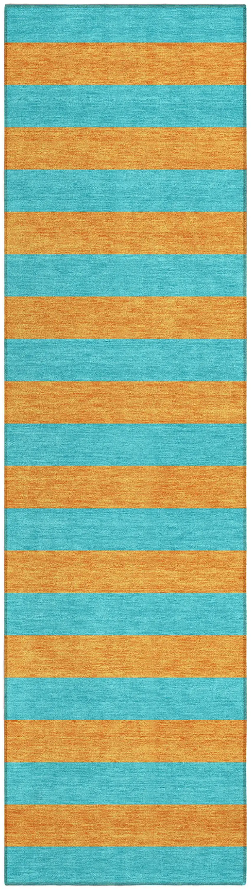 Aqua Striped Washable Non Skid Indoor Outdoor Runner Rug Photo 2