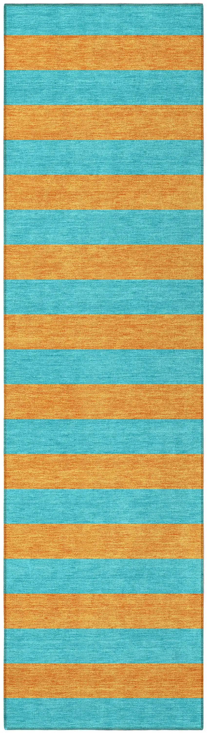 Aqua Striped Washable Non Skid Indoor Outdoor Runner Rug Photo 4