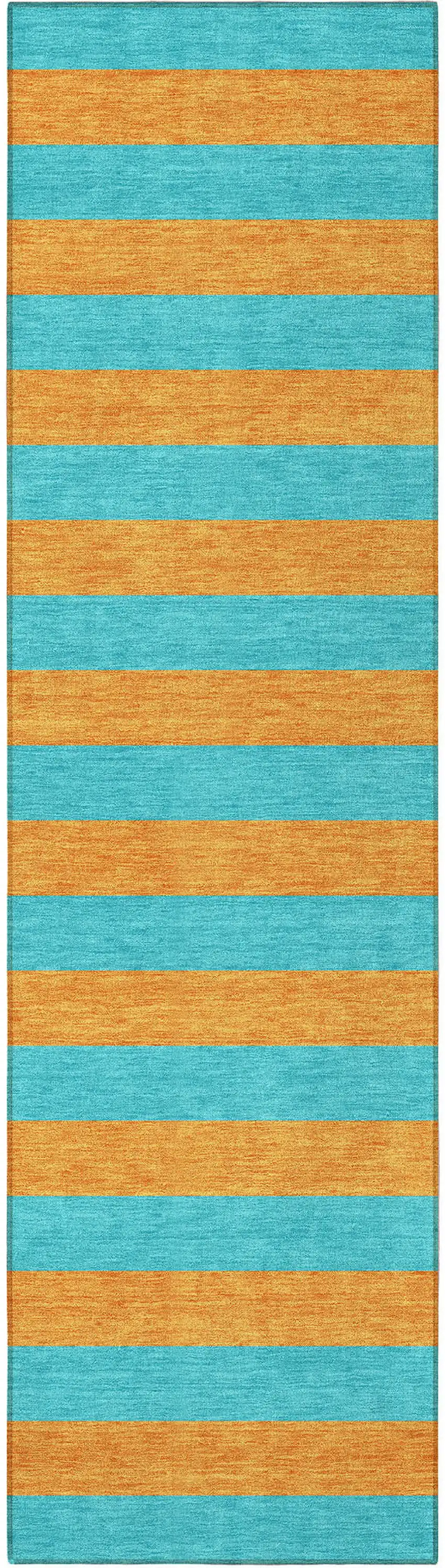 8' Runner Aqua Striped Washable Non Skid Indoor Outdoor Runner Rug Photo 5
