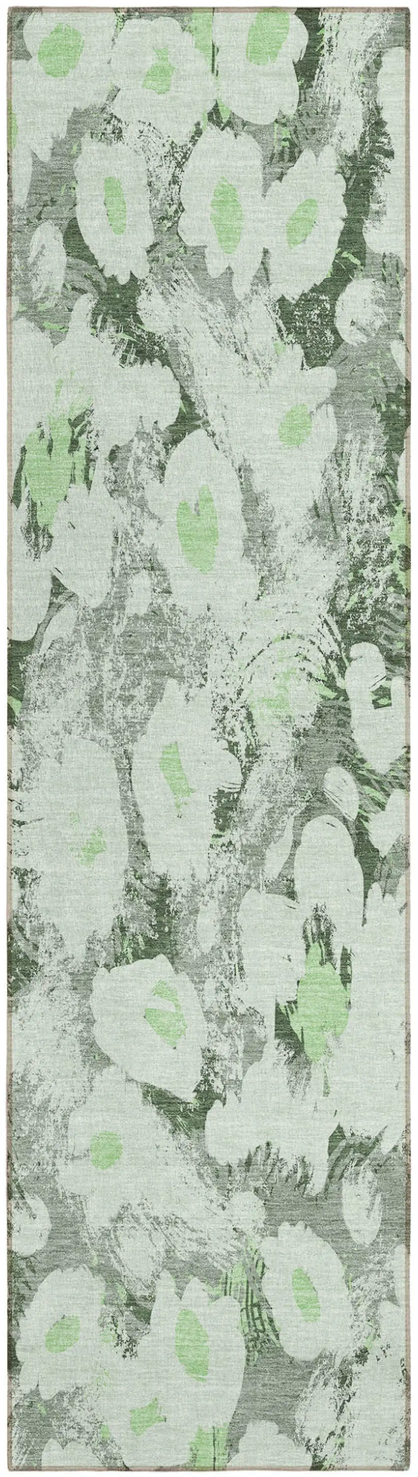 8' Runner Artichoke Green Floral Washable Non Skid Indoor Outdoor Runner Rug Photo 2