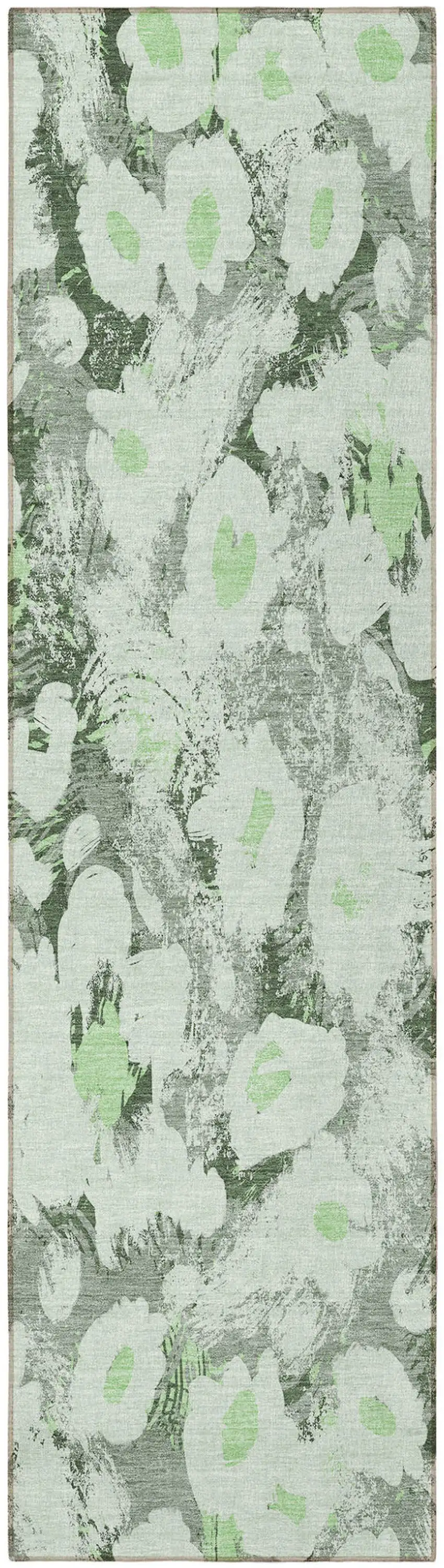 8' Runner Artichoke Green Floral Washable Non Skid Indoor Outdoor Runner Rug Photo 5