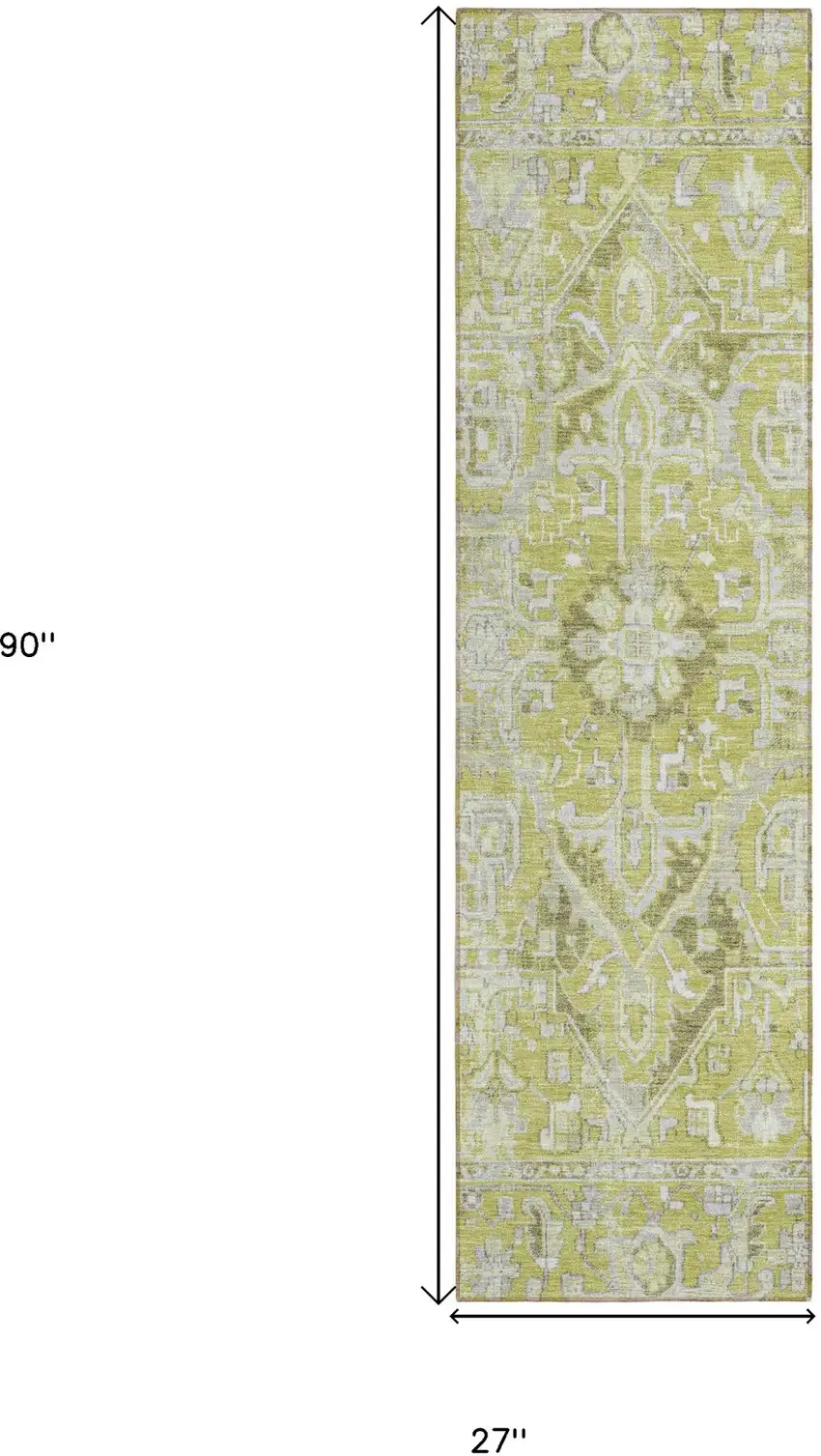 Artichoke Green Oriental Washable Non Skid Indoor Outdoor Runner Rug Photo 3